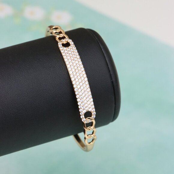 Rose Gold Chain Link Bangle with Sparkling Stone-Encrusted Plate, XPBL0556 - Picture 5 of 12